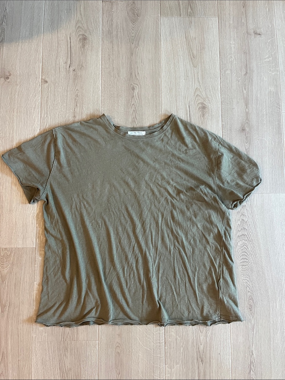 Free People Olive Crewneck Relaxed Short Sleeve Tee